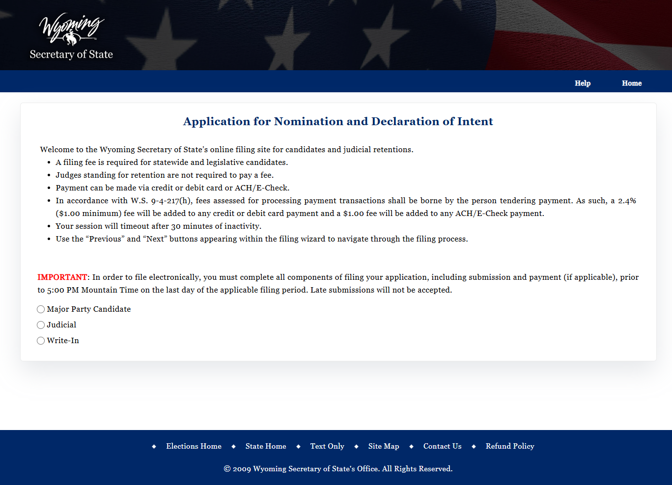 Wyoming Candidate Filing Homepage