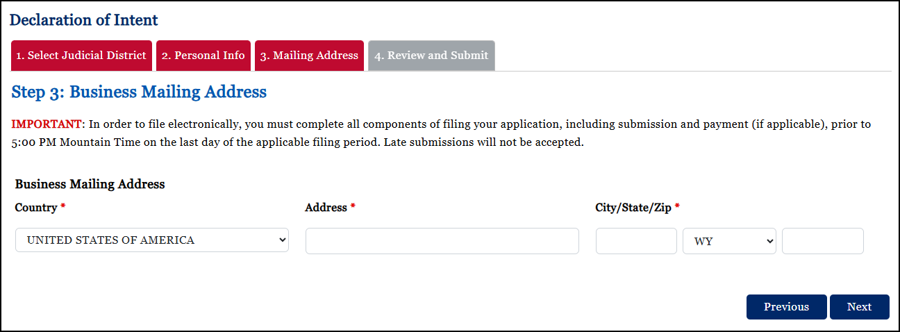 Step 3 - Mailing Address