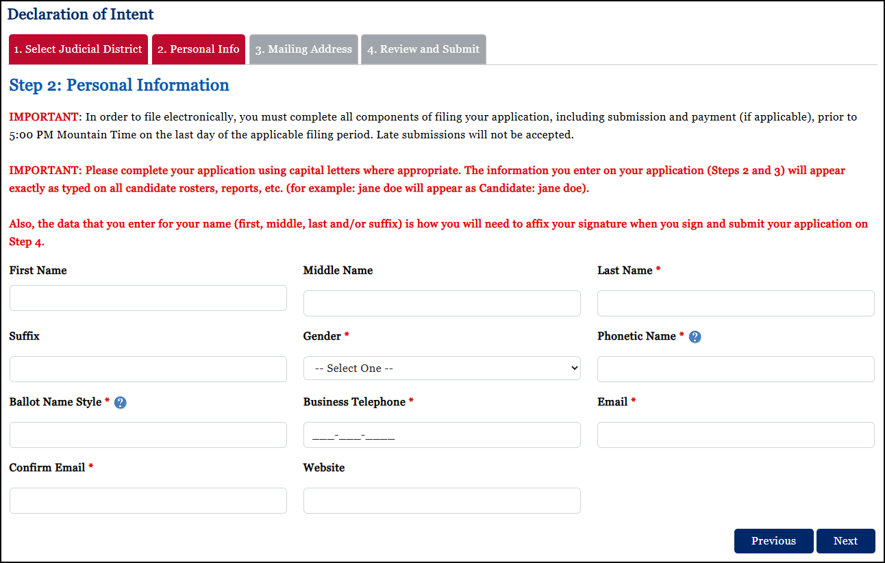 Step 2 - Personal Information