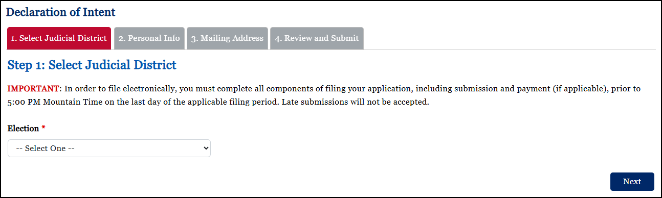 Step 1 - Select Judicial District