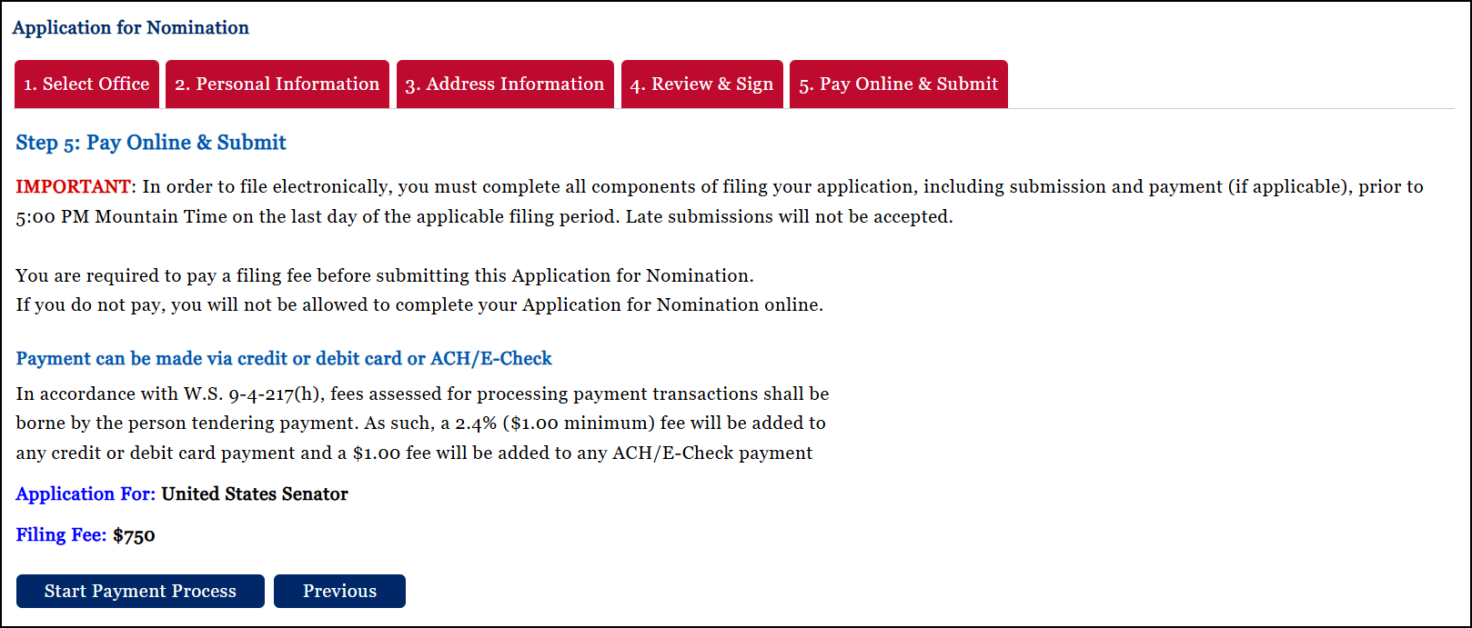 Step 5 - Pay Online & Submit