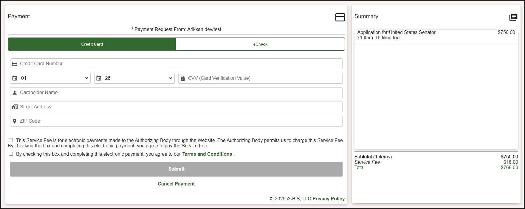 Payment Screen