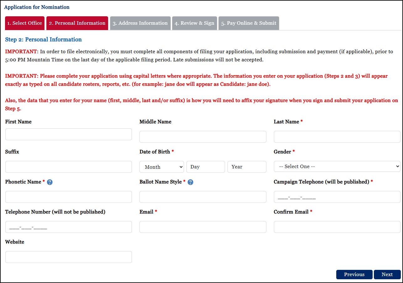 Step 2 - Personal Information