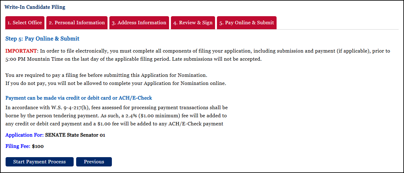 Step 5 - Pay Online & Submit