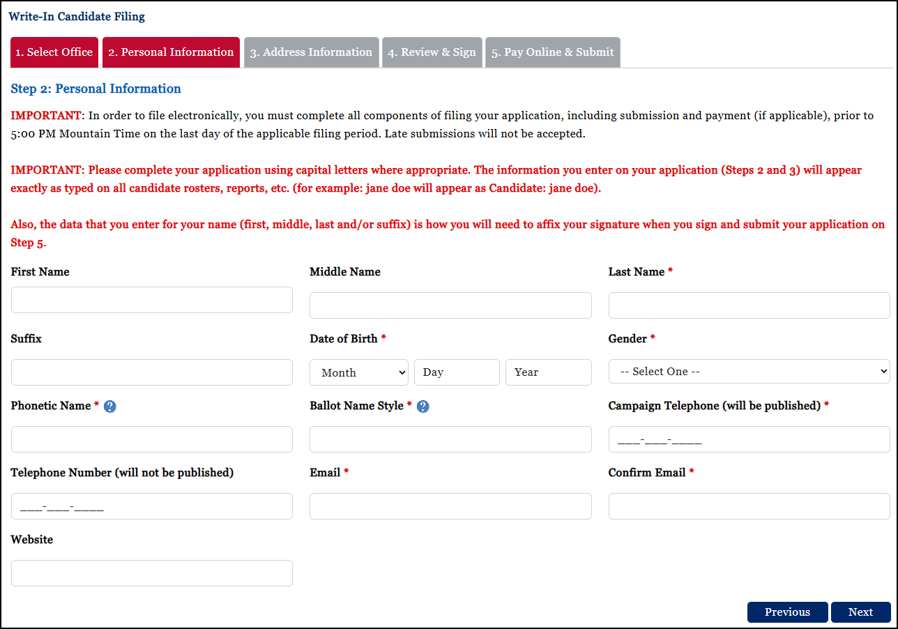 Step 2 - Personal Information